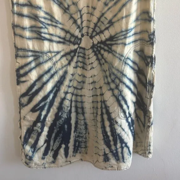 Raquel Allegra Tie-Dye Chambray Shift Dress Size Small Blue Cream Cotton Linen