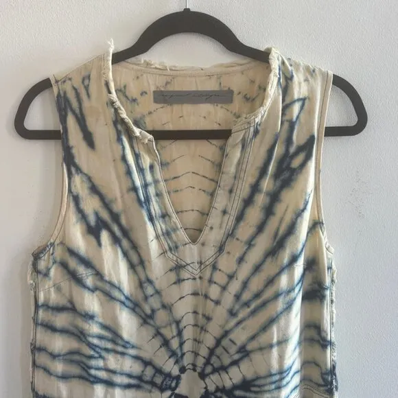 Raquel Allegra Tie-Dye Chambray Shift Dress Size Small Blue Cream Cotton Linen