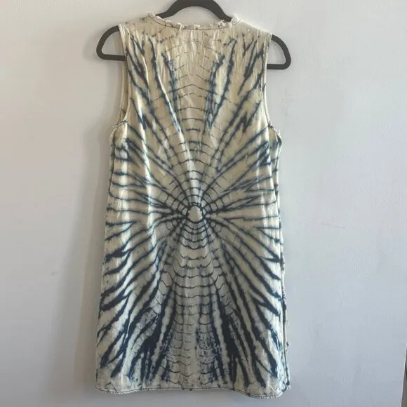 Raquel Allegra Tie-Dye Chambray Shift Dress Size Small Blue Cream Cotton Linen
