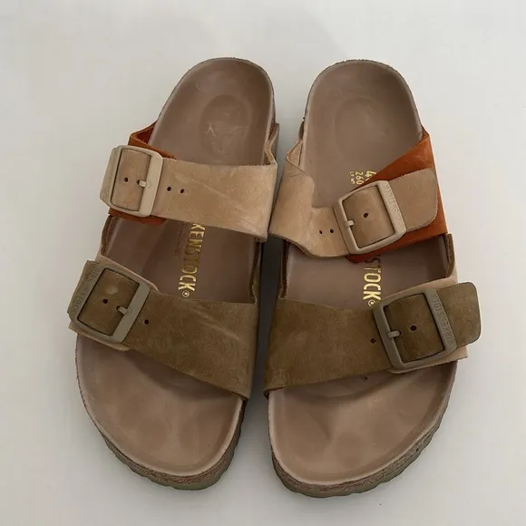 Rare Birkenstock Brown Multicolored Suede Arizona Sandals‎ Women’s 9 / Mens 7