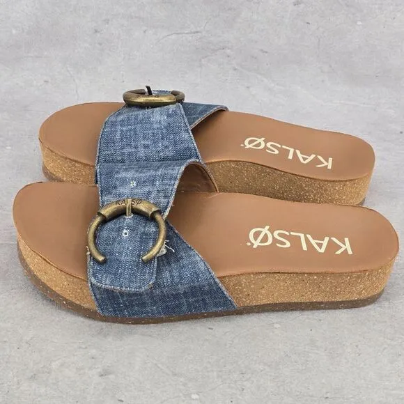 Rare Kalso Sway Blue Denim Earth Shoes‎ Negative Heel Sandals Size 7.5 Women
