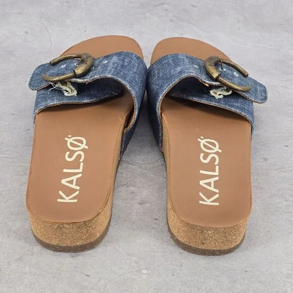 Rare Kalso Sway Blue Denim Earth Shoes‎ Negative Heel Sandals Size 7.5 Women