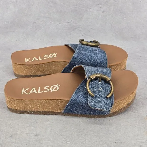 Rare Kalso Sway Blue Denim Earth Shoes‎ Negative Heel Sandals Size 7.5 Women