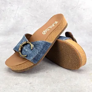 Rare Kalso Sway Blue Denim Earth Shoes‎ Negative Heel Sandals Size 7.5 Women