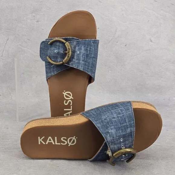 Rare Kalso Sway Blue Denim Earth Shoes‎ Negative Heel Sandals Size 7.5 Women