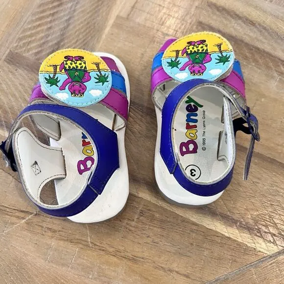 RARE Vintage 1993 Barney The Dinosaur Sandals Purple Beach Baby Sz 3 Shoes