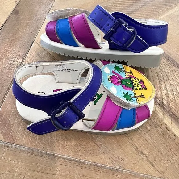 RARE Vintage 1993 Barney The Dinosaur Sandals Purple Beach Baby Sz 3 Shoes