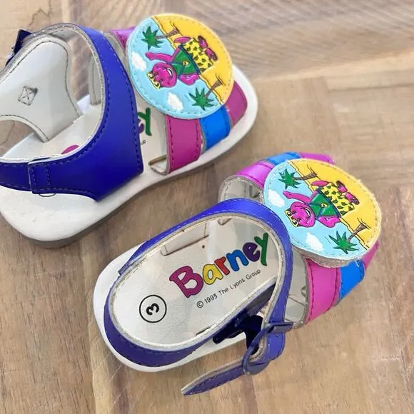 RARE Vintage 1993 Barney The Dinosaur Sandals Purple Beach Baby Sz 3 Shoes