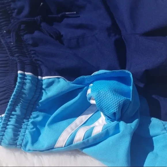 RARE Vintage ADIDAS high waisted running Shorts bright Blue White &amp; Navy striped