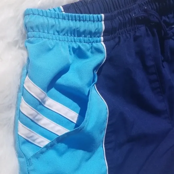 RARE Vintage ADIDAS high waisted running Shorts bright Blue White &amp; Navy striped