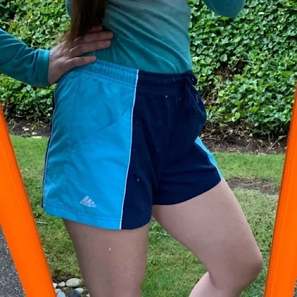 RARE Vintage ADIDAS high waisted running Shorts bright Blue White &amp; Navy striped