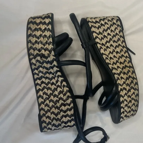 REBECCA MINKOFF Black Platform Jute Wrapped Strap Ankle Strap Josefia Wedge 8.5