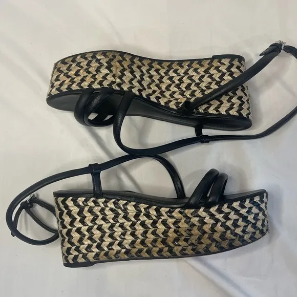 REBECCA MINKOFF Black Platform Jute Wrapped Strap Ankle Strap Josefia Wedge 8.5