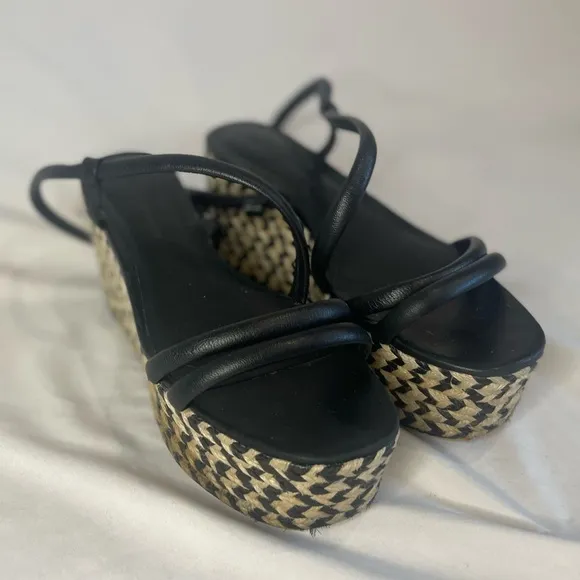 REBECCA MINKOFF Black Platform Jute Wrapped Strap Ankle Strap Josefia Wedge 8.5