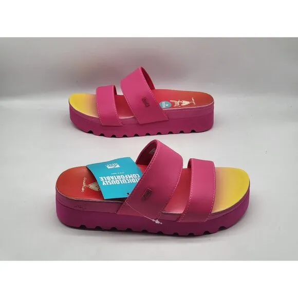 REEF Banded Horizon Hi Platform Slip On Cushion Comfort Slide Sandal Pink Size 6