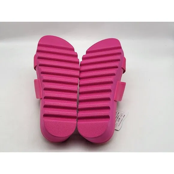 REEF Banded Horizon Hi Platform Slip On Cushion Comfort Slide Sandal Pink Size 6