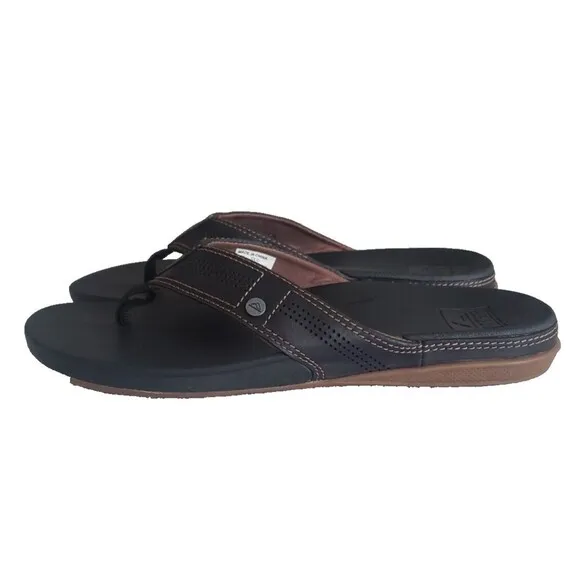 REEF Cushion Lux Men's Flip Flops Black Leather Men's Size 10