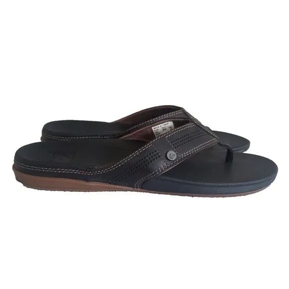 REEF Cushion Lux Men's Flip Flops Black Leather Men's Size 10