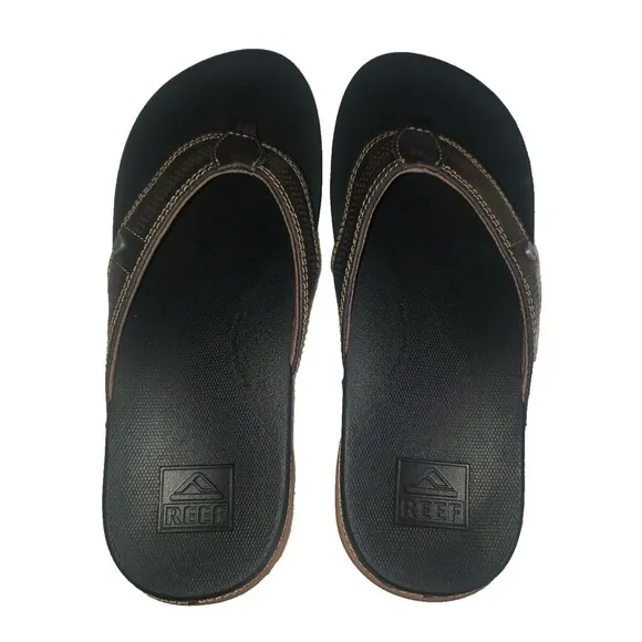 REEF Cushion Lux Men's Flip Flops Black Leather Men's Size 10