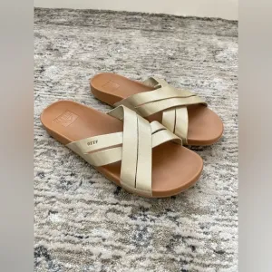 Reef Cushion Spring Bloom Slide Sandals Womens Size 9 Champagne Gold Tan‎
