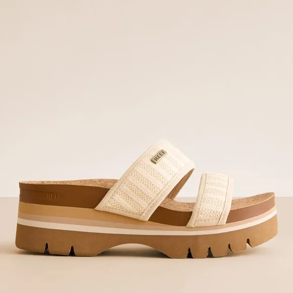 Reef Cushion Vista Higher Sandal Size 7 Color Raffia/Cream CJ5950 NWT In Package