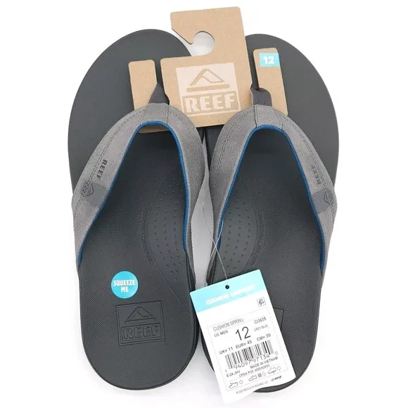 Reef (Mens Size 12) Cushion Comfort Spring Thong Flip Flop Sandals Grey Blue New