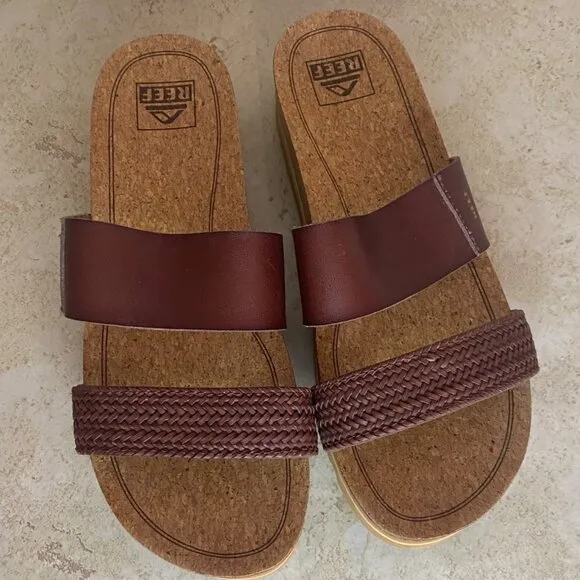 Reef Womens Cushion Vista Hi Sandal Cork Platform Woven Strap Detailing Lug Sole
