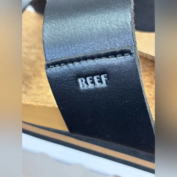 REEF‎ Women's NEW Cushion Vista Hi Sandal Black Leather Flat Slip On Support 10