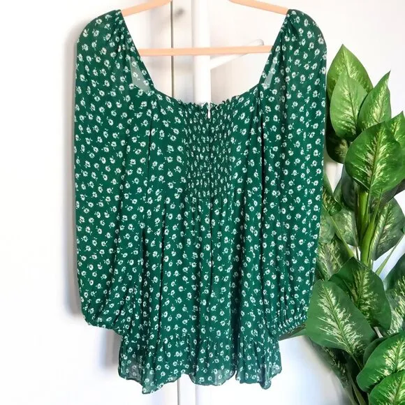 Reformation Green White Floral Bustier Long Sleeve Faux Wrap Mini Dress Size 4P