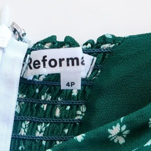 Reformation Green White Floral Bustier Long Sleeve Faux Wrap Mini Dress Size 4P