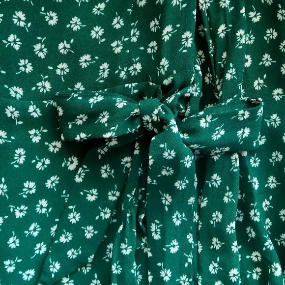Reformation Green White Floral Bustier Long Sleeve Faux Wrap Mini Dress Size 4P