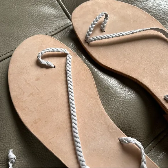 Reformation Jeanne Breaded Leather Strap Sandals Sz 8.5 Gladiator White Boho