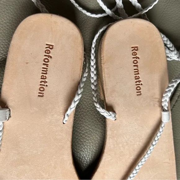 Reformation Jeanne Breaded Leather Strap Sandals Sz 8.5 Gladiator White Boho