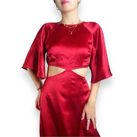 Reformation Noemi Cutout Silk Midi Dress In Crimson Red Size 2