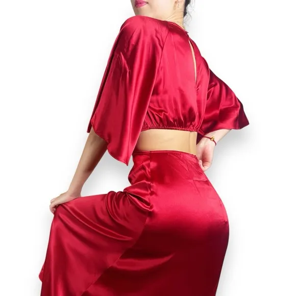 Reformation Noemi Cutout Silk Midi Dress In Crimson Red Size 2