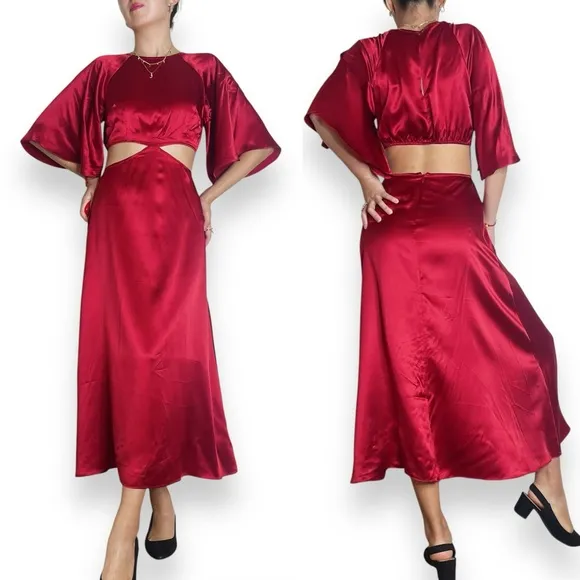 Reformation Noemi Cutout Silk Midi Dress In Crimson Red Size 2