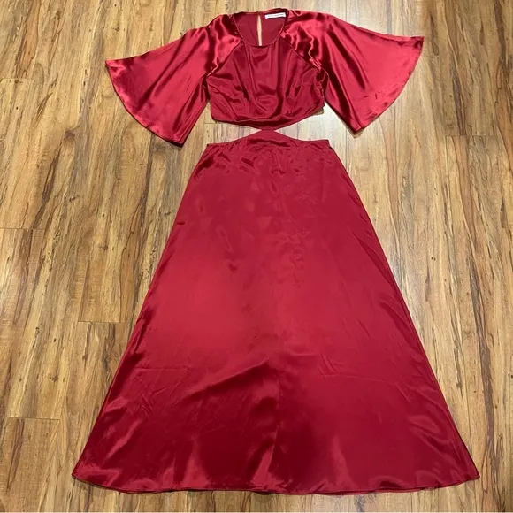 Reformation Noemi Cutout Silk Midi Dress In Crimson Red Size 2