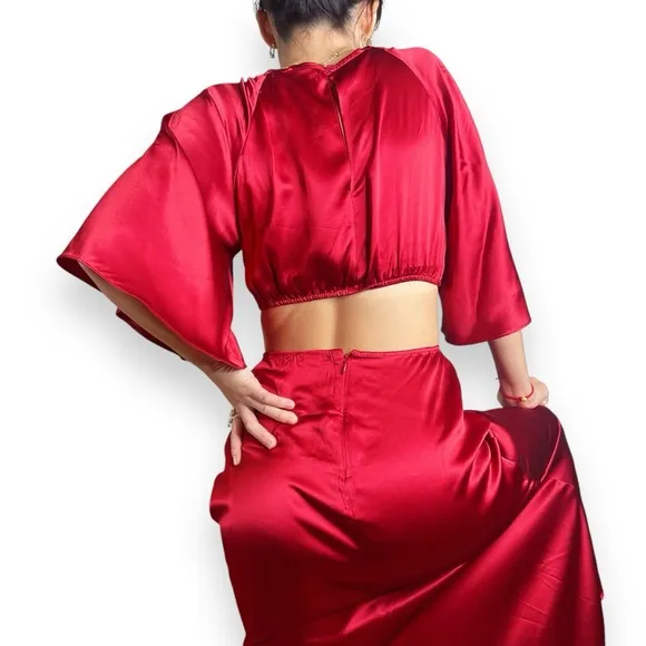 Reformation Noemi Cutout Silk Midi Dress In Crimson Red Size 8