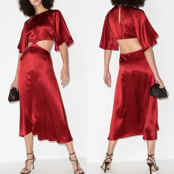 Reformation Noemi Cutout Silk Midi Dress In Crimson Red Size 8