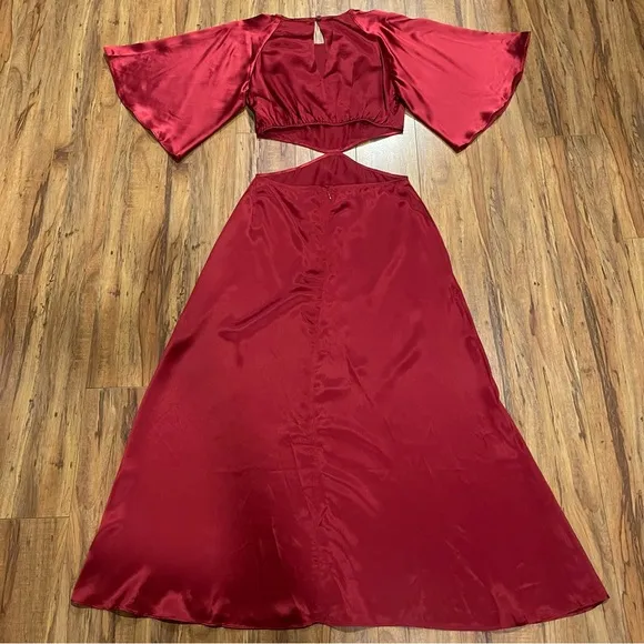 Reformation Noemi Cutout Silk Midi Dress In Crimson Red Size 8