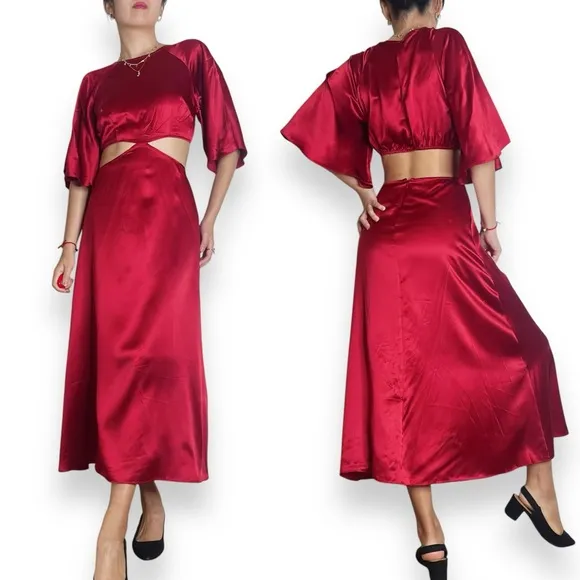 Reformation Noemi Cutout Silk Midi Dress In Crimson Red Size 8