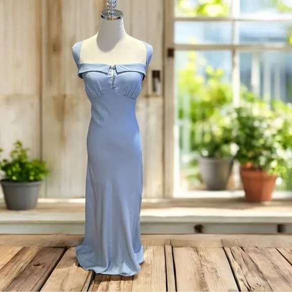 REFORMATION Tancy Midi Maxi Dress in Light Blue Viscose Size 12