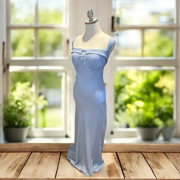 REFORMATION Tancy Midi Maxi Dress in Light Blue Viscose Size 12