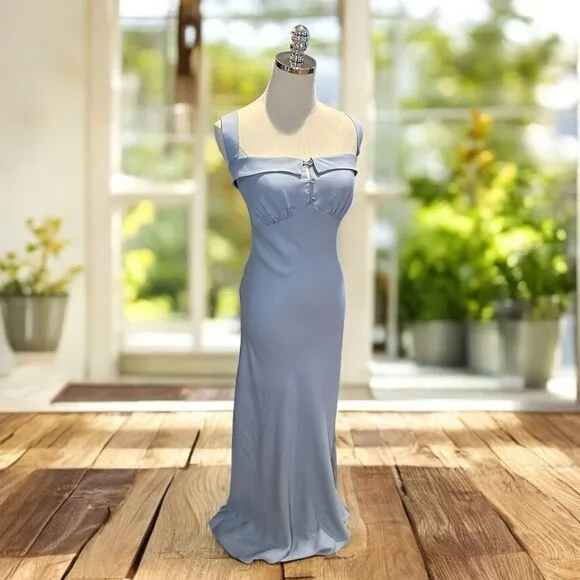 REFORMATION Tancy Midi Maxi Dress in Light Blue Viscose Size 12