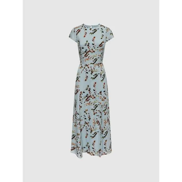 Reiss Livia Floral Cut-Out Back Midi Dress Sage - US 4