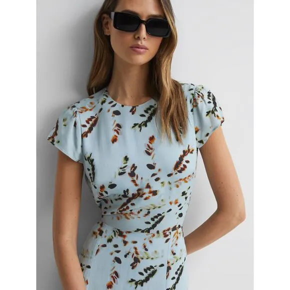 Reiss Livia Floral Cut-Out Back Midi Dress Sage - US 4