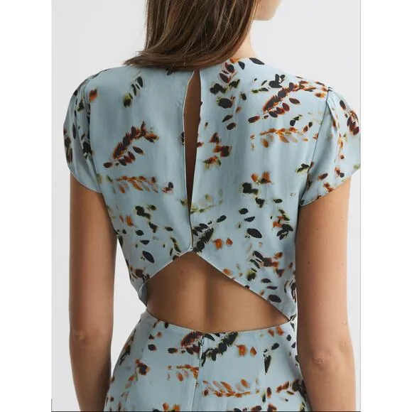 Reiss Livia Floral Cut-Out Back Midi Dress Sage - US 4