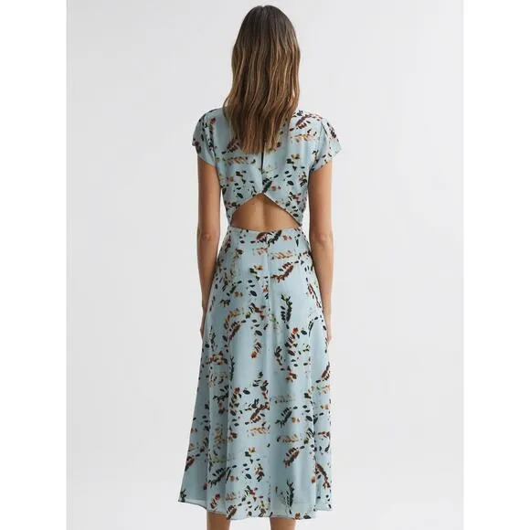 Reiss Livia Floral Cut-Out Back Midi Dress Sage - US 4