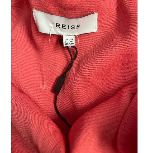 Reiss Orla Cross Front Halter Neck Midi Dress in Coral Pockets Size 10