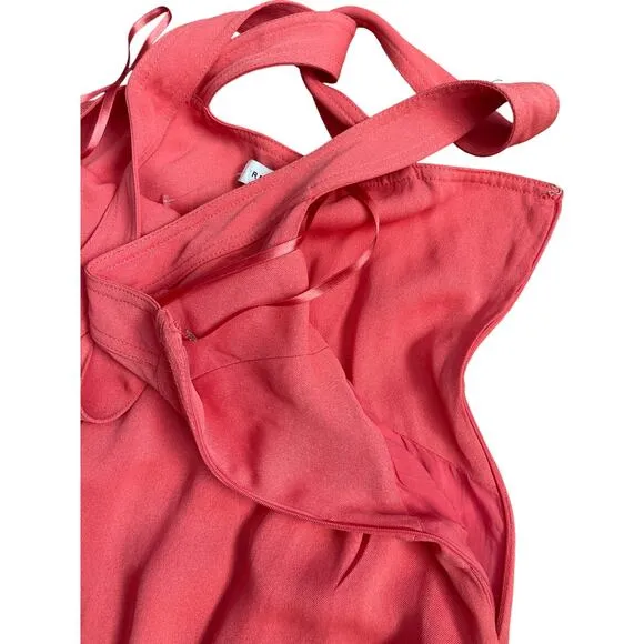 Reiss Orla Cross Front Halter Neck Midi Dress in Coral Pockets Size 10